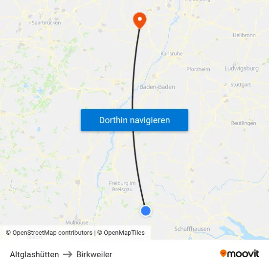 Altglashütten to Birkweiler map