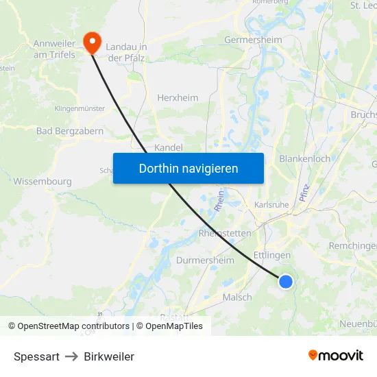 Spessart to Birkweiler map