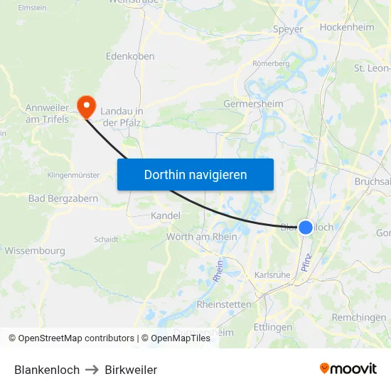 Blankenloch to Birkweiler map