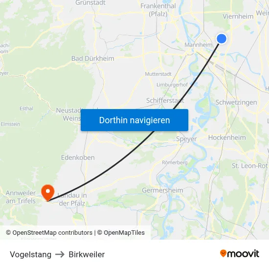 Vogelstang to Birkweiler map