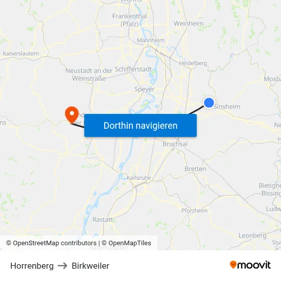 Horrenberg to Birkweiler map