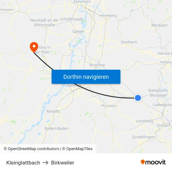 Kleinglattbach to Birkweiler map