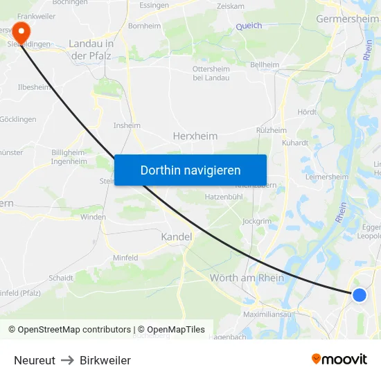 Neureut to Birkweiler map
