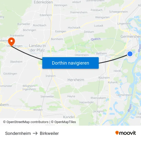 Sondernheim to Birkweiler map