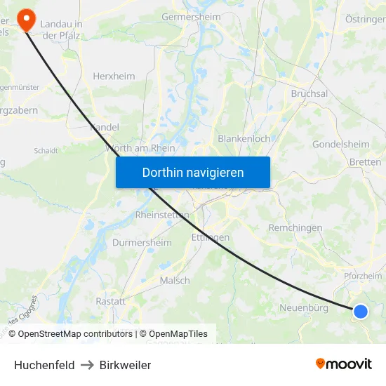 Huchenfeld to Birkweiler map