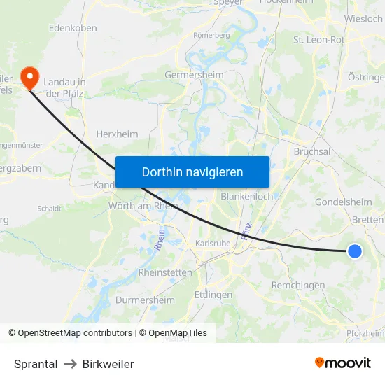 Sprantal to Birkweiler map