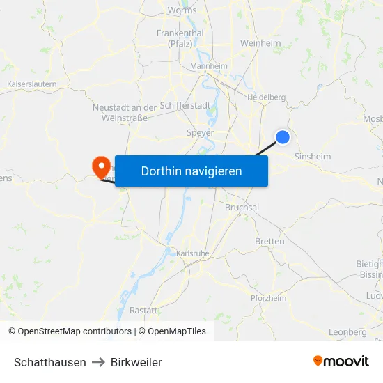 Schatthausen to Birkweiler map