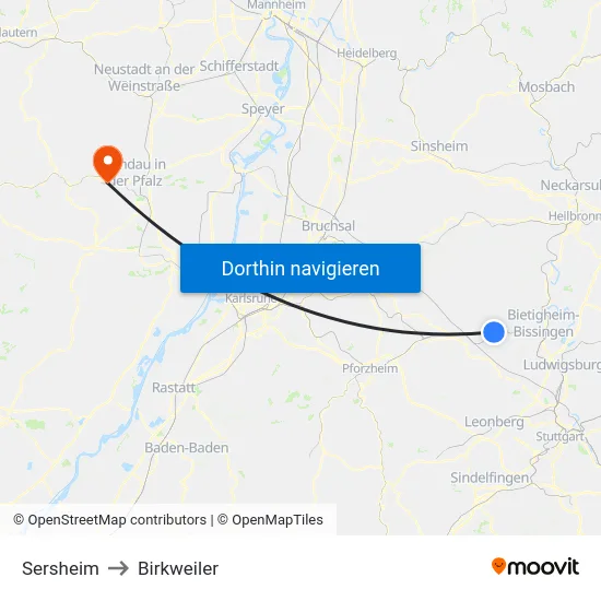 Sersheim to Birkweiler map
