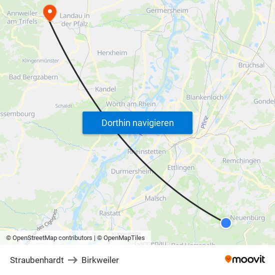 Straubenhardt to Birkweiler map