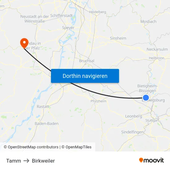 Tamm to Birkweiler map