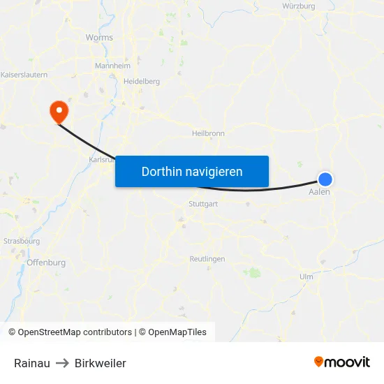 Rainau to Birkweiler map