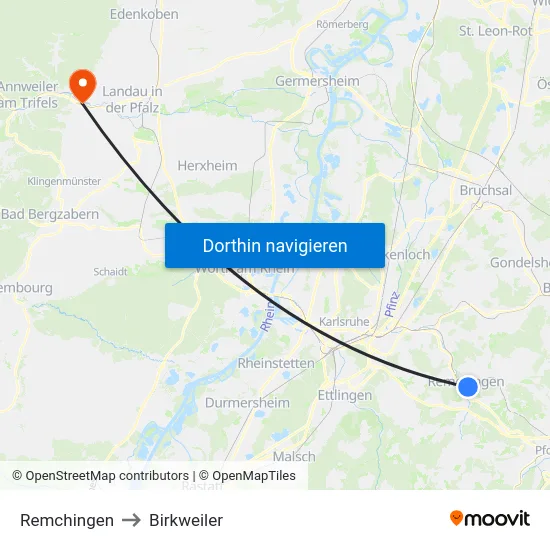 Remchingen to Birkweiler map