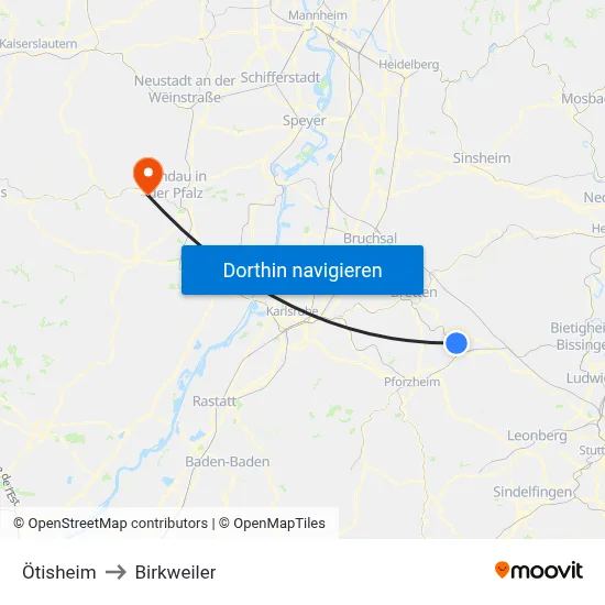 Ötisheim to Birkweiler map