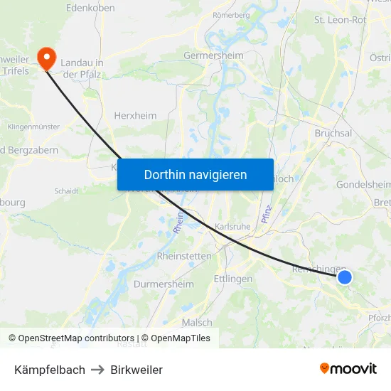 Kämpfelbach to Birkweiler map
