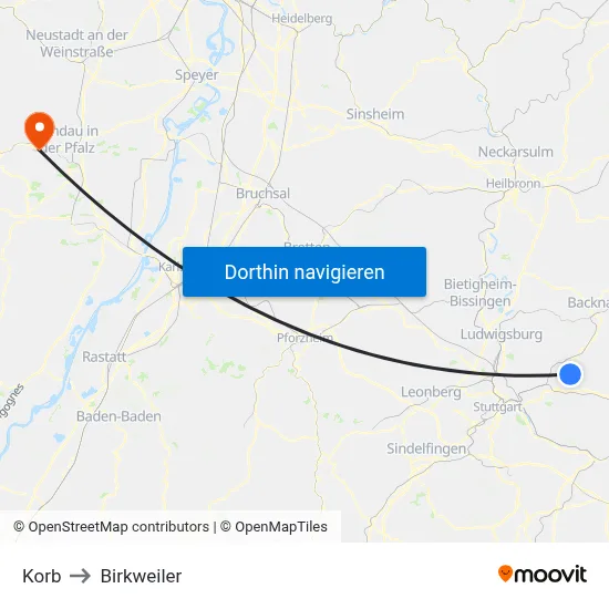 Korb to Birkweiler map