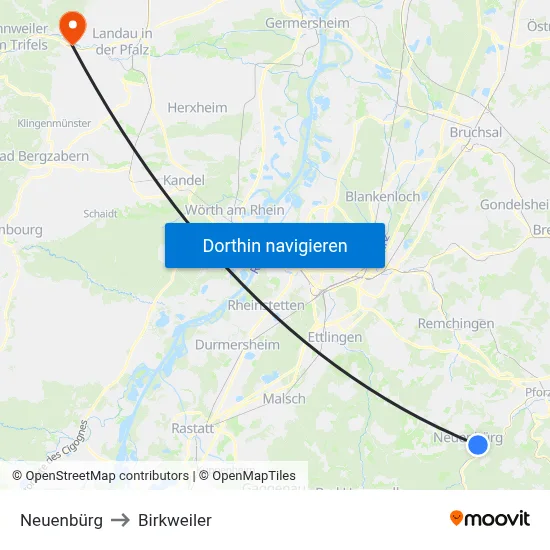 Neuenbürg to Birkweiler map