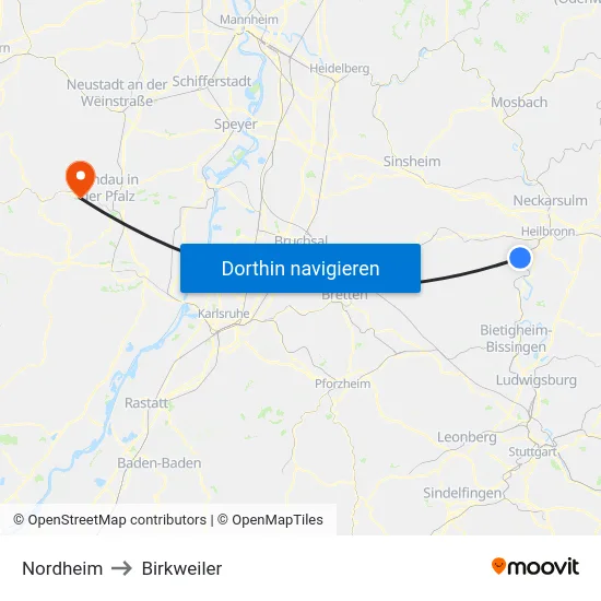 Nordheim to Birkweiler map