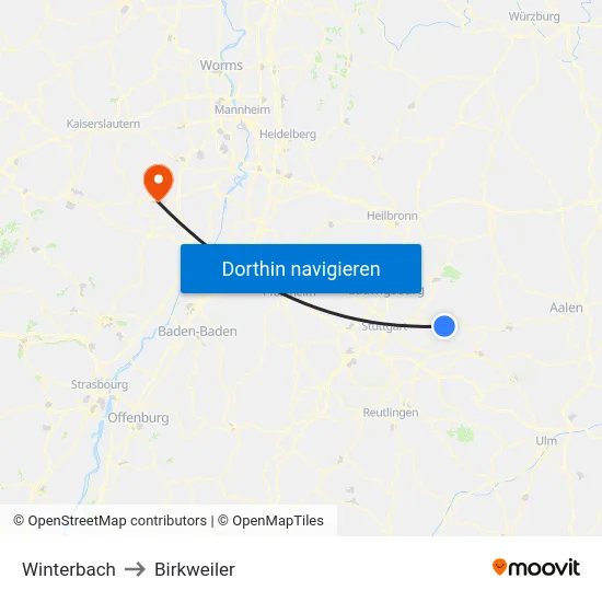 Winterbach to Birkweiler map