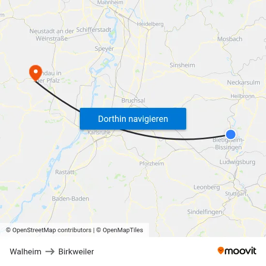 Walheim to Birkweiler map