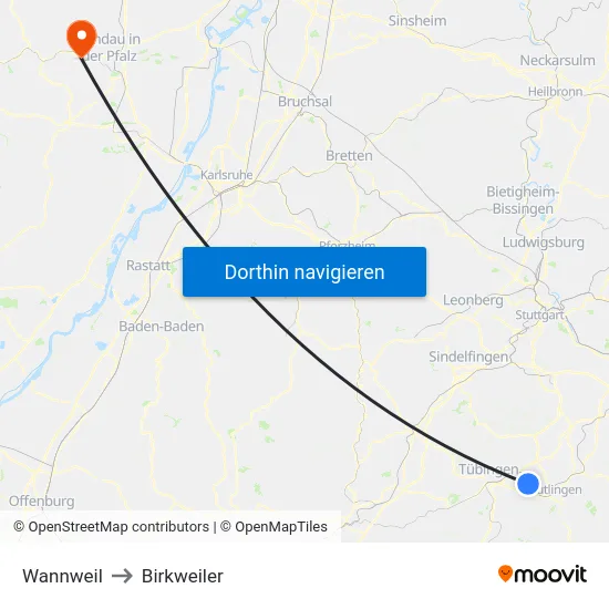Wannweil to Birkweiler map
