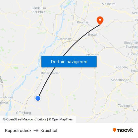 Kappelrodeck to Kraichtal map
