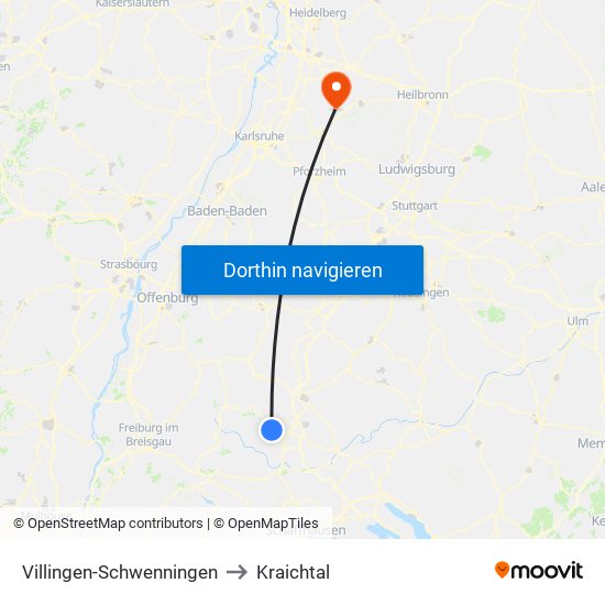 Villingen-Schwenningen to Kraichtal map