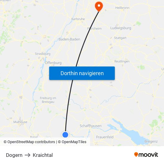 Dogern to Kraichtal map