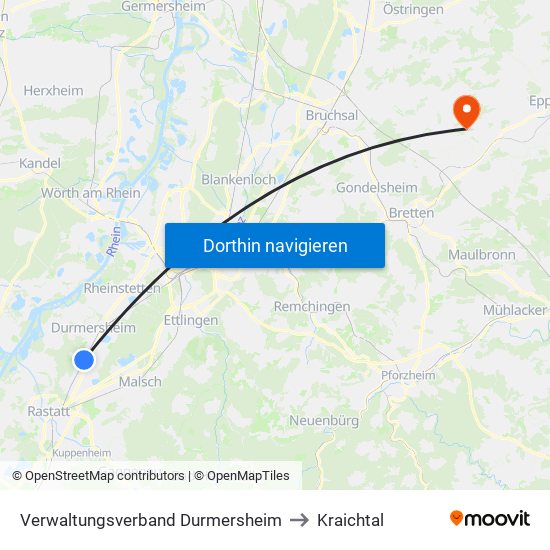 Verwaltungsverband Durmersheim to Kraichtal map