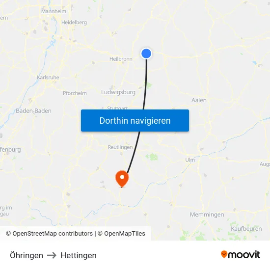 Öhringen to Hettingen map