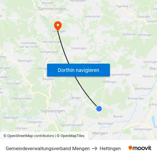 Gemeindeverwaltungsverband Mengen to Hettingen map