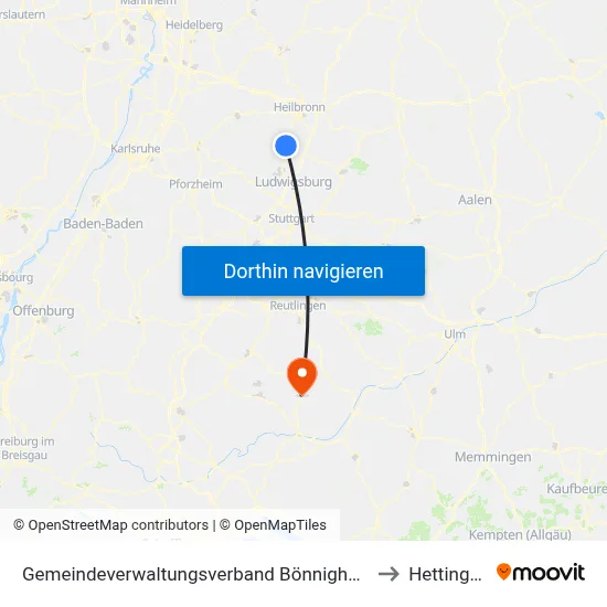 Gemeindeverwaltungsverband Bönnigheim to Hettingen map