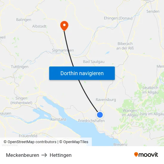 Meckenbeuren to Hettingen map