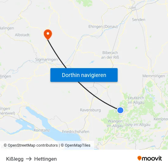 Kißlegg to Hettingen map