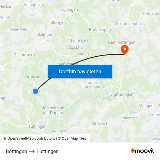 Böttingen to Hettingen map