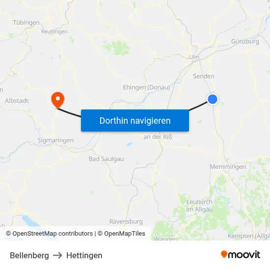 Bellenberg to Hettingen map