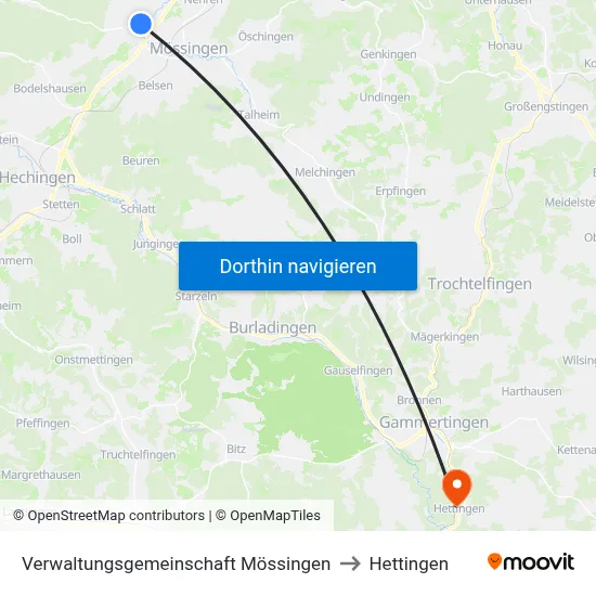 Verwaltungsgemeinschaft Mössingen to Hettingen map