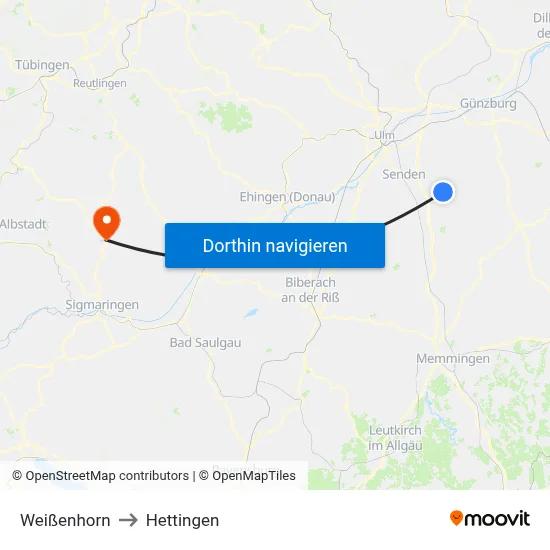 Weißenhorn to Hettingen map