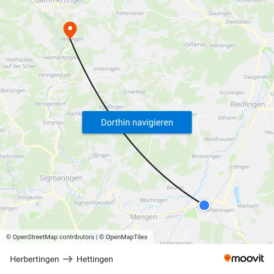 Herbertingen to Hettingen map