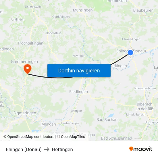 Ehingen (Donau) to Hettingen map