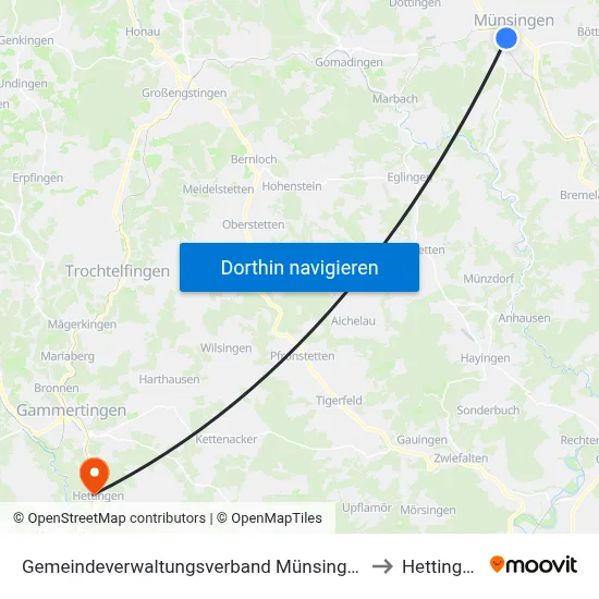 Gemeindeverwaltungsverband Münsingen to Hettingen map