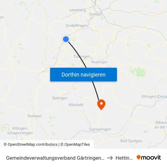 Gemeindeverwaltungsverband Gärtringen/Ehningen to Hettingen map
