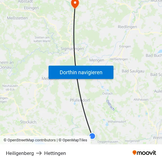 Heiligenberg to Hettingen map