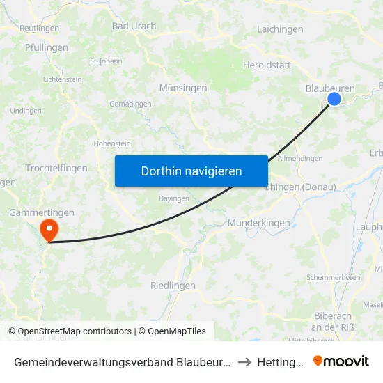 Gemeindeverwaltungsverband Blaubeuren to Hettingen map