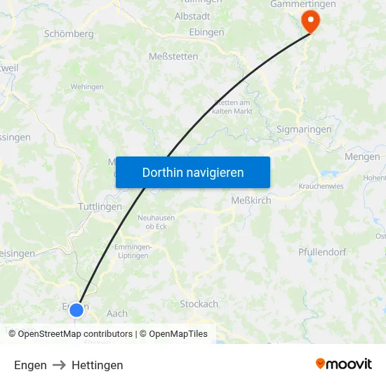 Engen to Hettingen map