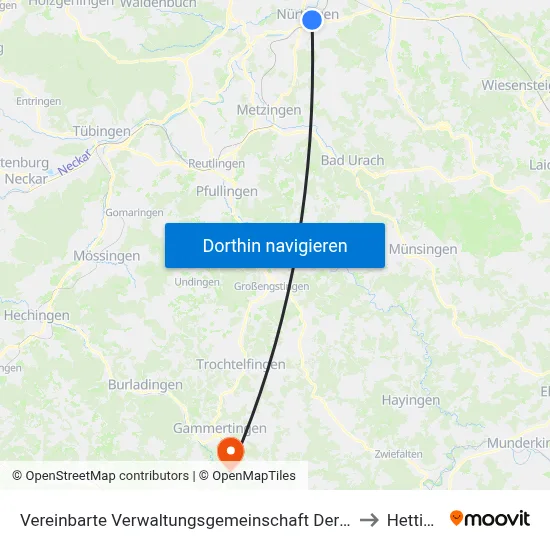 Vereinbarte Verwaltungsgemeinschaft Der Stadt Nürtingen to Hettingen map