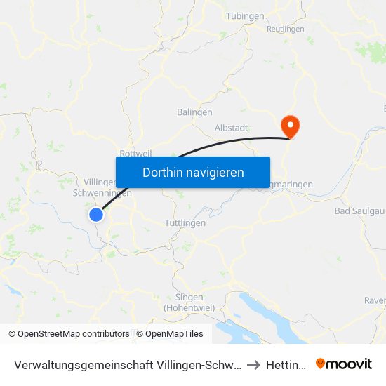 Verwaltungsgemeinschaft Villingen-Schwenningen to Hettingen map