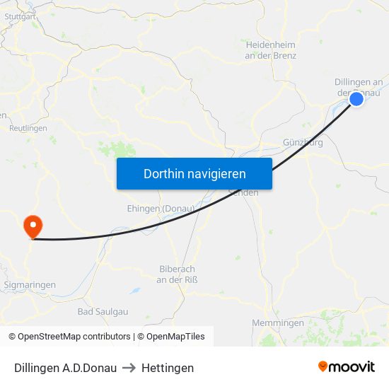 Dillingen A.D.Donau to Hettingen map