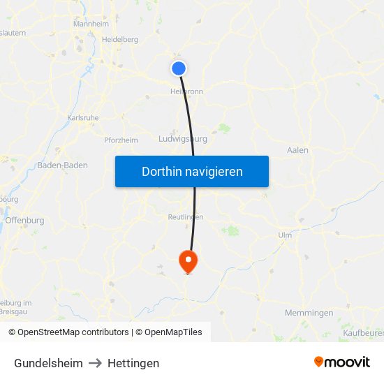 Gundelsheim to Hettingen map