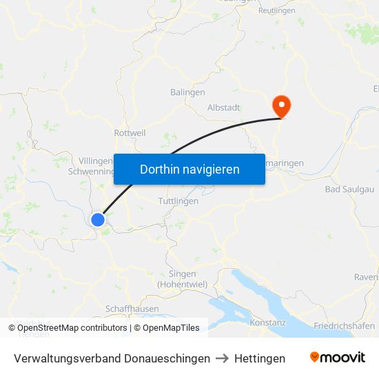 Verwaltungsverband Donaueschingen to Hettingen map