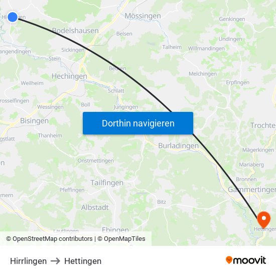 Hirrlingen to Hettingen map